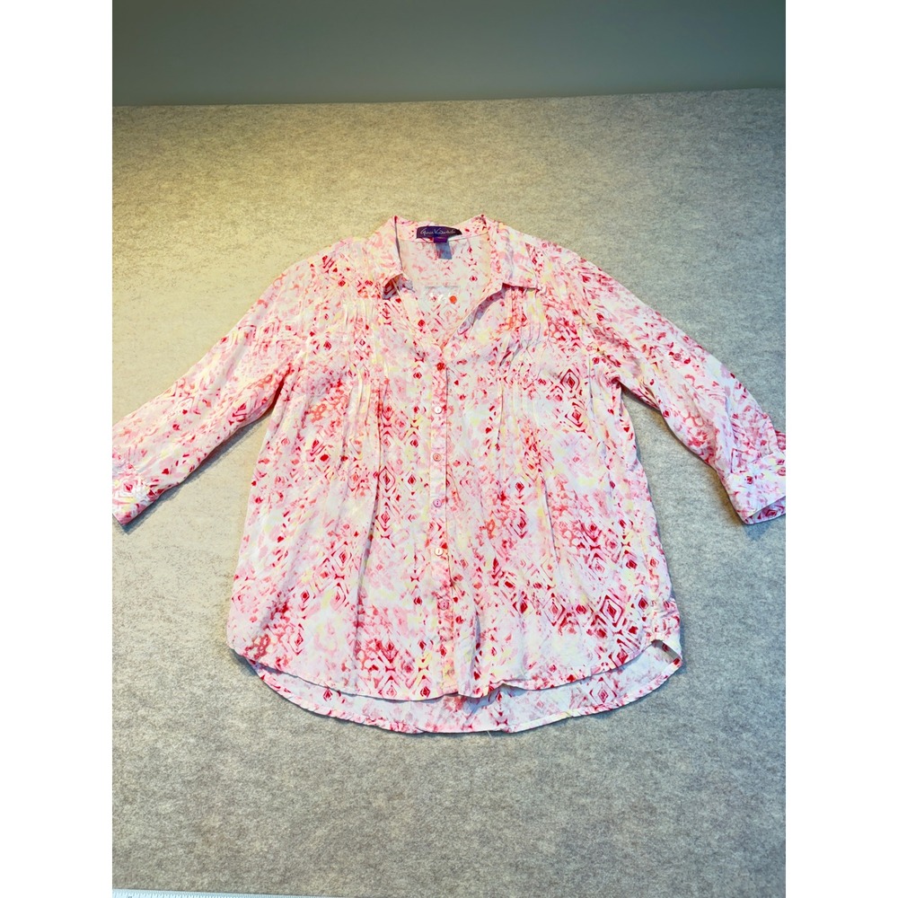 Gloria Vanderbilt Pink Diamond Print Modal Button Down Shirt Womens Small